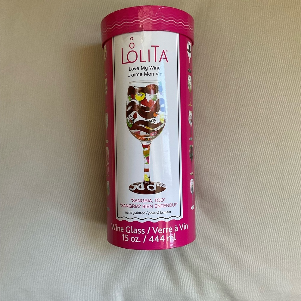 Lolita “Sangria Too” Hand Painted Artisan 15oz Wine Glass in Gift Box NWT - Picture 4 of 8